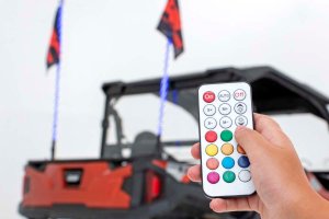 Polaris Ranger XP 1000 Trail Boss LED Whip Mount Kit - Bed - Rough Country - 4' LED Whip Light Pair with 300 Patterns - Multl-Color - '21-'22